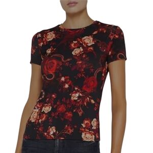 L'Agence Ressi Baroque Floral Print Stretchy Black T-shirt Whimsigoth size Large